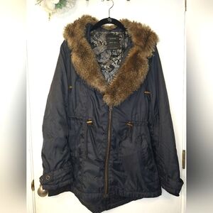 Sanctuary Los Angeles Black Mid Length Jacket with Removable Faux Fur Collar